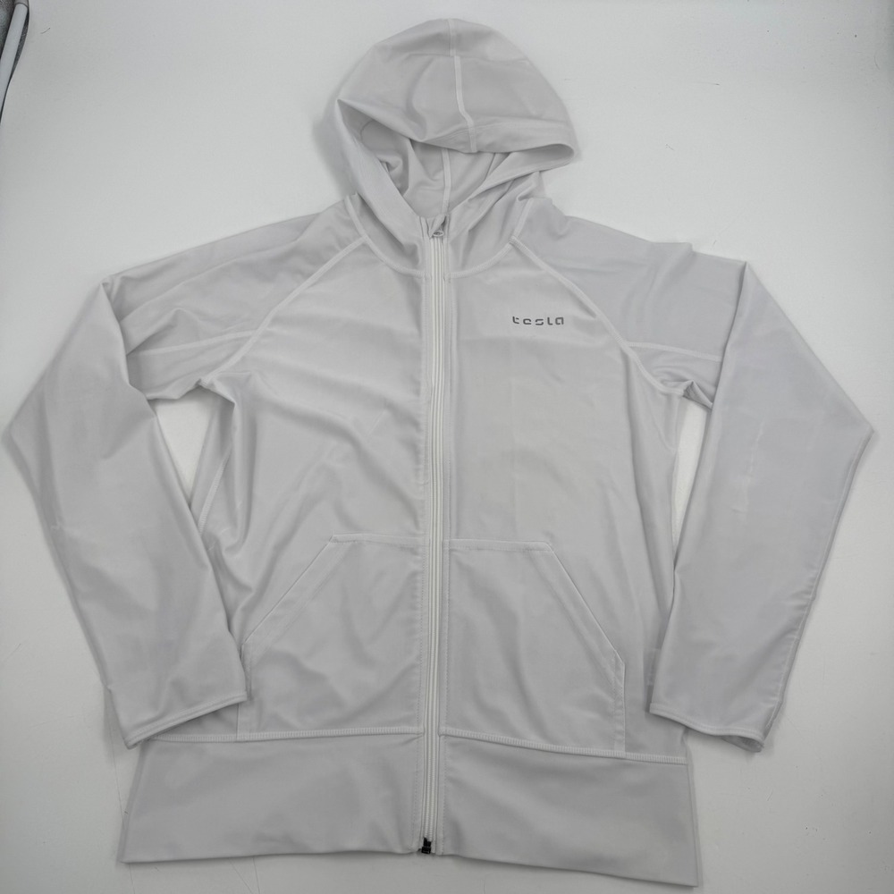 Tesla Lightweight Zip Up Hoodie Jacket Long Sleeve Thumbholes White Small‎